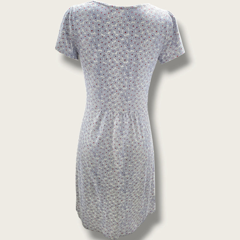 Boden UK 10R V-Neck Floral Dress Blue and White