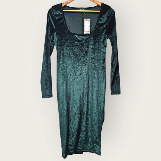 Boohoo Emerald Green Velour Dress | New, UK 14