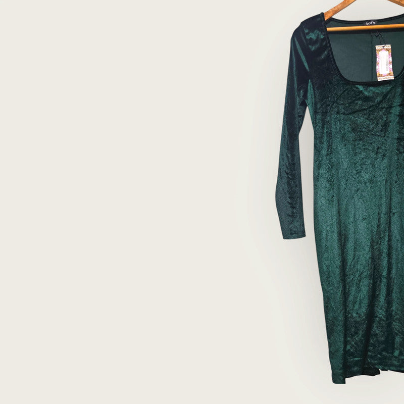 Boohoo Emerald Green Velour Dress | New, UK 14