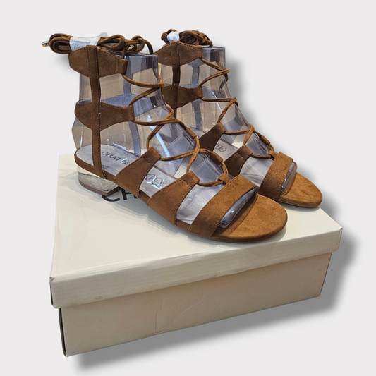 Chattawak Camel Suede-Feel Ankle Lace-Up Sandals – UK 6 – New with Box