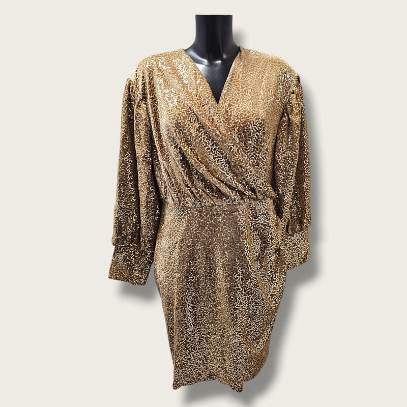 Closet London Puff Sleeve Dress in Gold UK 16