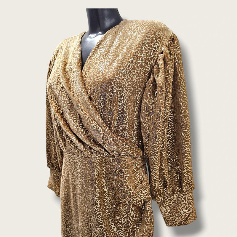 Closet London Puff Sleeve Dress in Gold UK 16