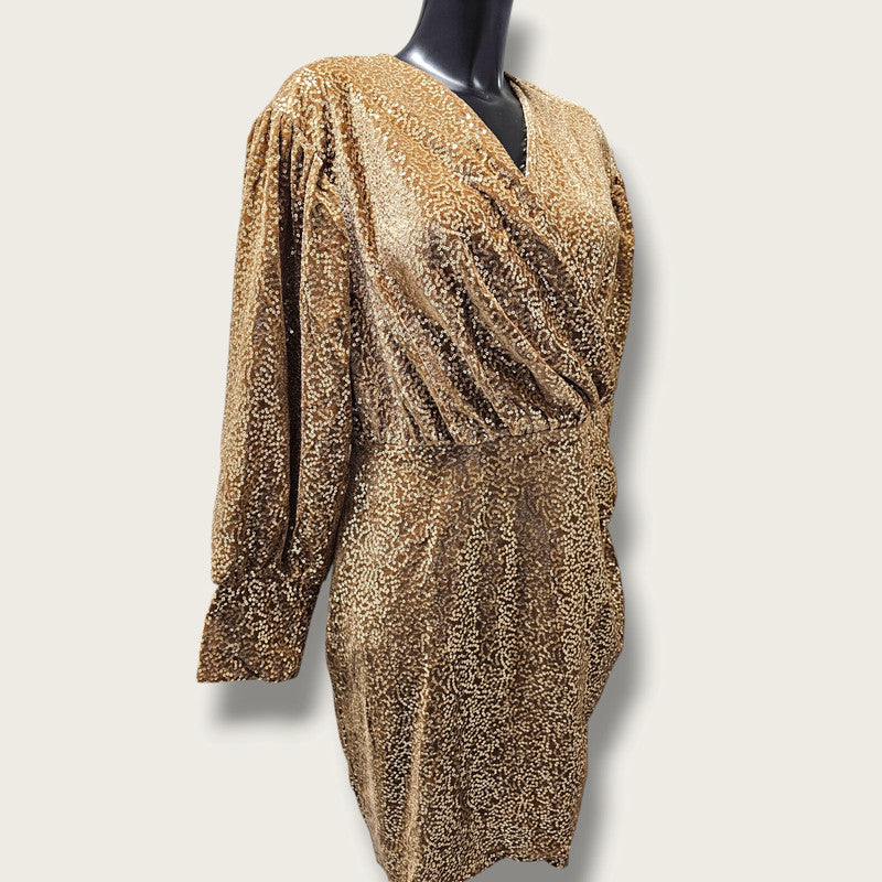 Closet London Puff Sleeve Dress in Gold UK 16