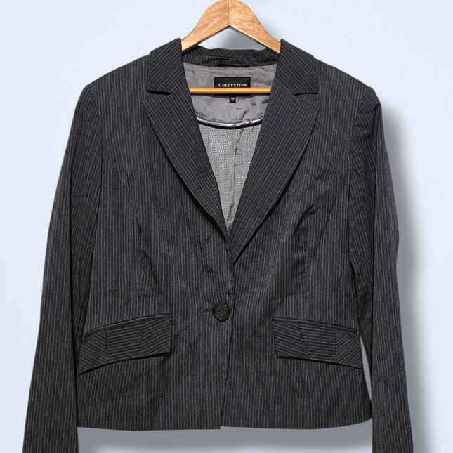 Debenhams – Size 16 – Grey Pinstriped Blazer – Single Button