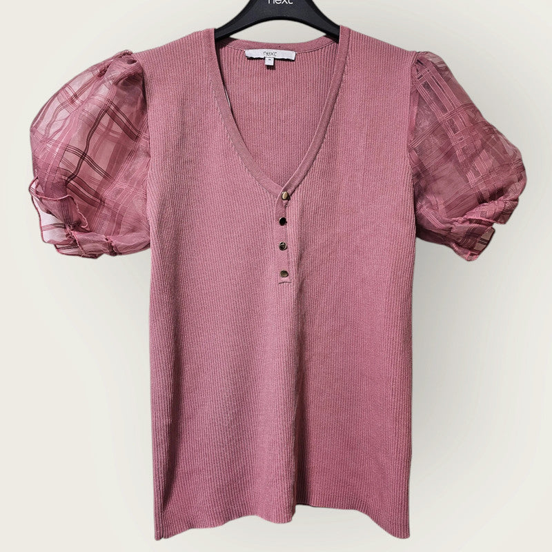 Dusky Pink V-Neck Buttoned Blouse | Next UK 16 Ribbed