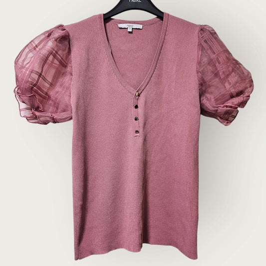 Dusky Pink V-Neck Buttoned Blouse | Next UK 16 Ribbed