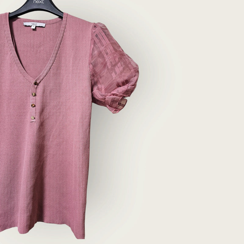 Dusky Pink V-Neck Buttoned Blouse | Next UK 16 Ribbed