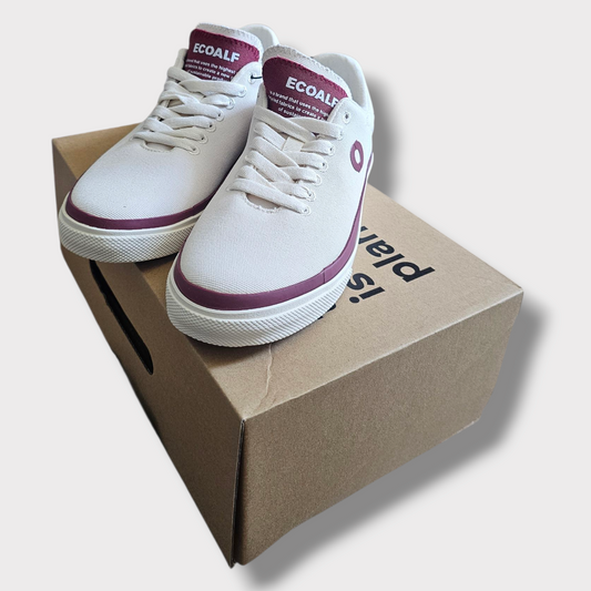Ecoalf Cream & Burgundy Canvas Trainers – Size UK 4.5 – Brand New with Box
