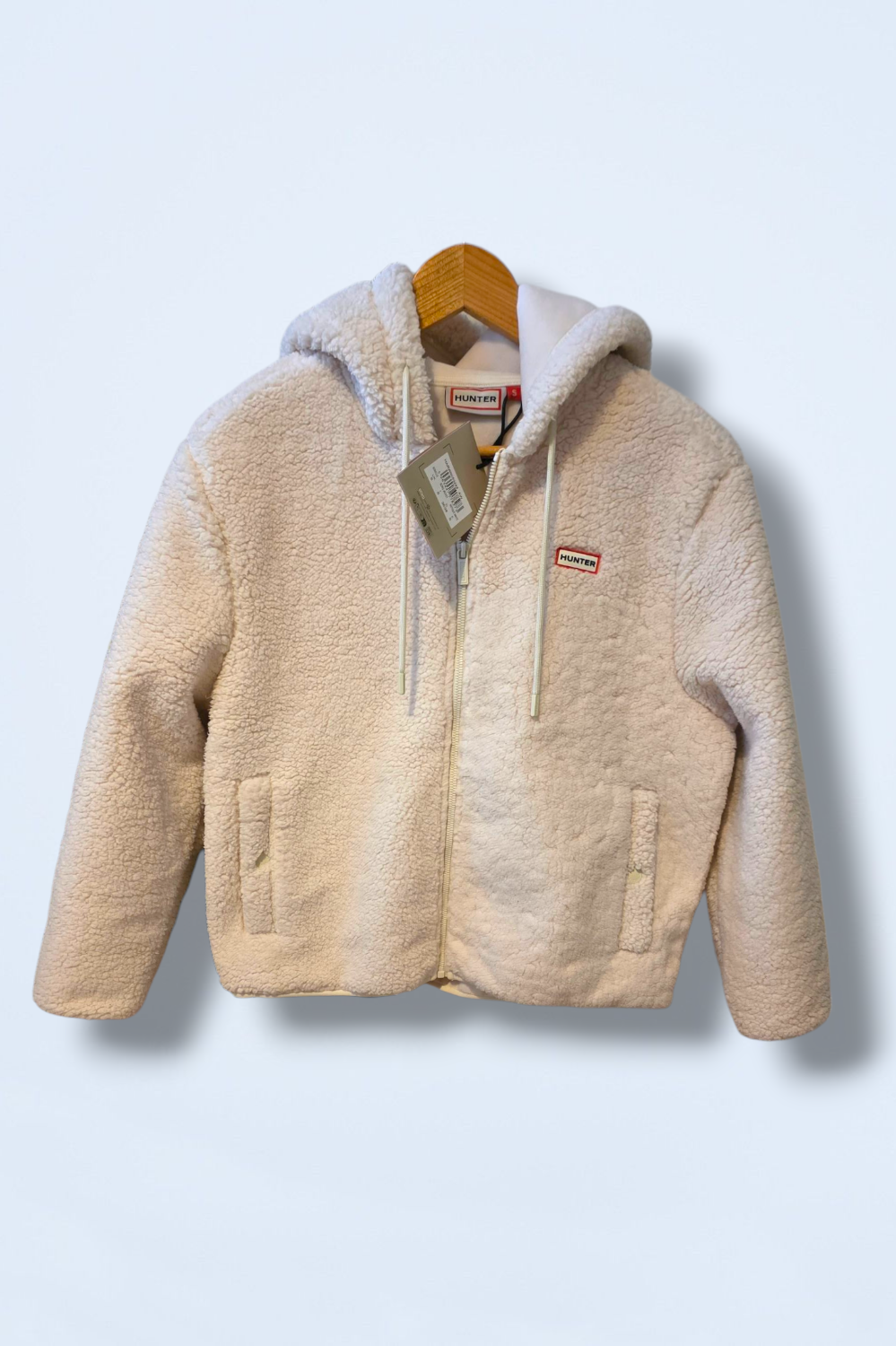 Ecru Hunter Borg Jacket with Hood Full Zip Size Small New