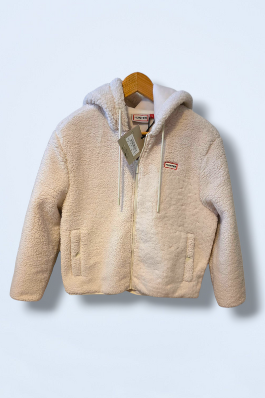 Ecru Hunter Borg Jacket with Hood Full Zip Size Small New