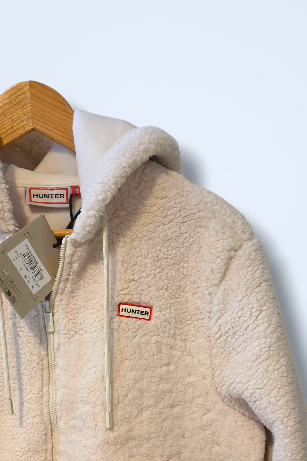 Ecru Hunter Borg Jacket with Hood Full Zip Size Small New