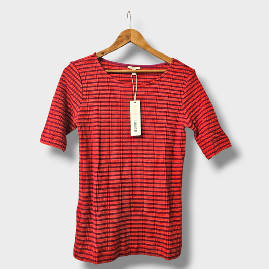Esprit Red & Fuchsia Striped Ribbed T-Shirt – Size L – New with Tags