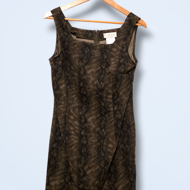 Animal Print 90s Vintage Fairweather Green & Black Dress UK 12