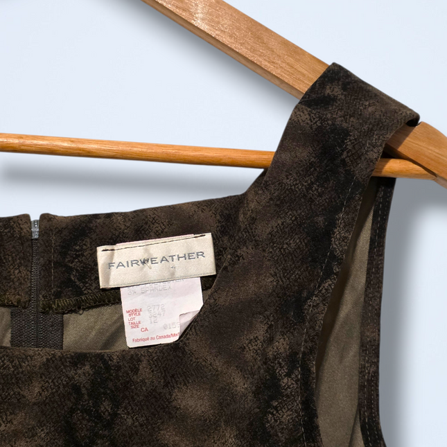 Animal Print 90s Vintage Fairweather Green & Black Dress UK 12