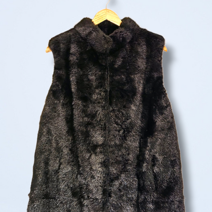 Faux Fur Vintage Hook & Eye Gilet Waist Coat with Pockets