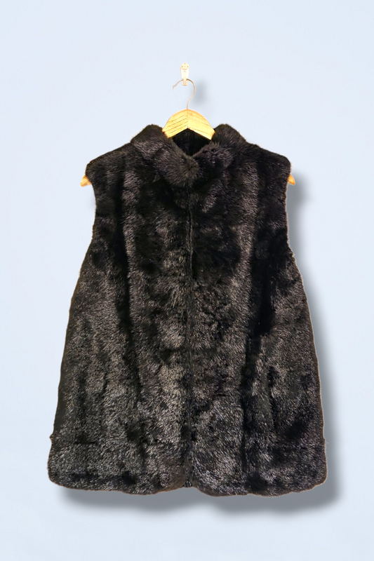 Faux Fur Vintage Hook & Eye Gilet Waist Coat with Pockets