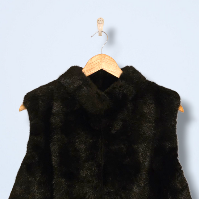 Faux Fur Vintage Hook & Eye Gilet Waist Coat with Pockets