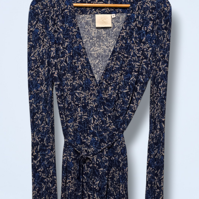 Feather & Bone – Size 3 – Blue & White Floral Wrap Dress