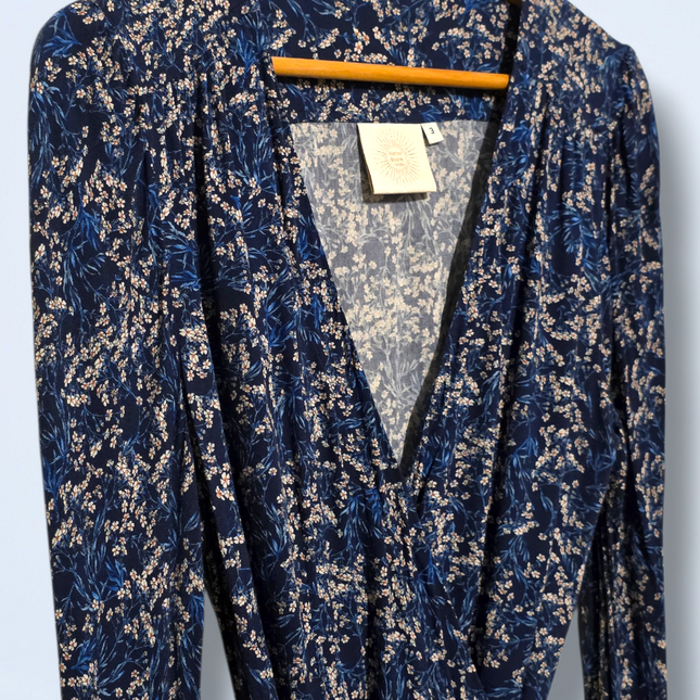 Feather & Bone – Size 3 – Blue & White Floral Wrap Dress