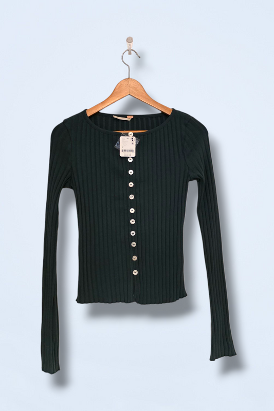 Dark Green Crew Neck Ribbed Cardigan Size Small New with Tags