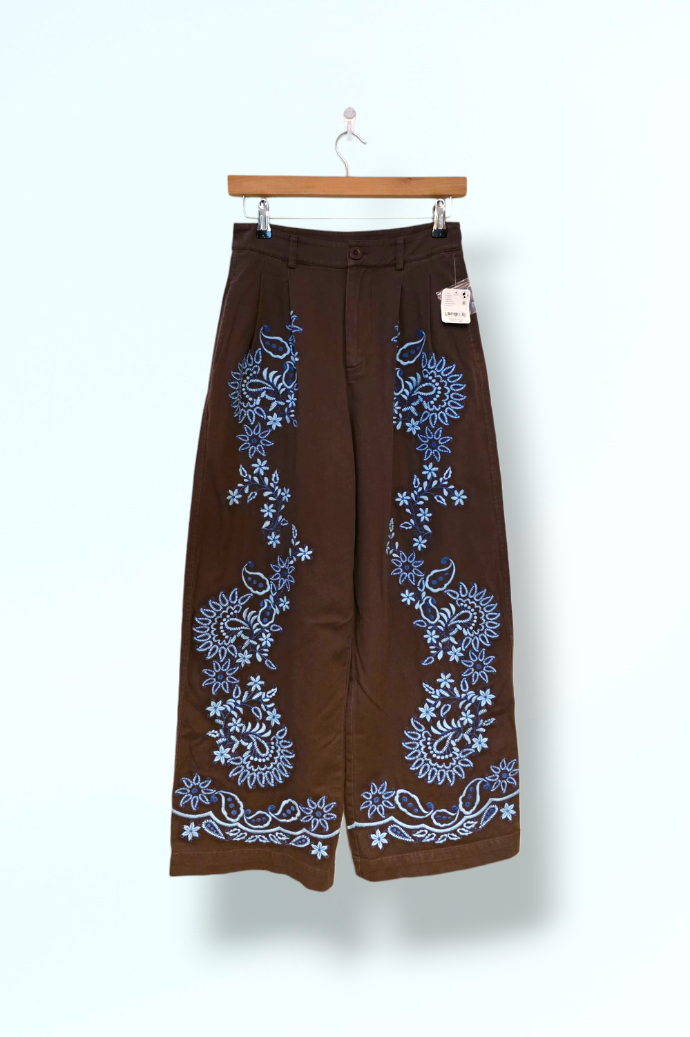 Free People New Marakesh Embroidered Trousers 100% Cotton UK 8