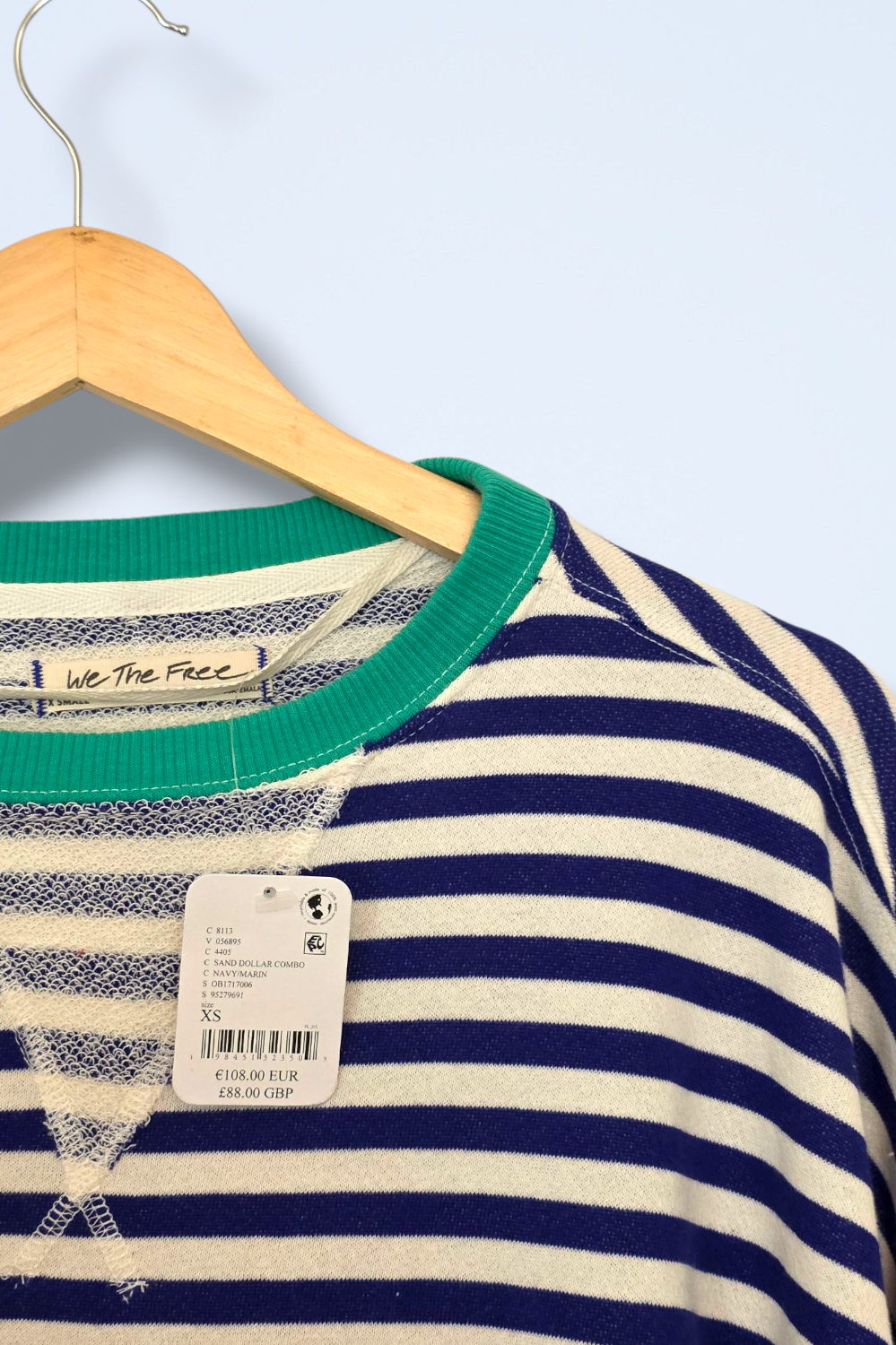 Blue White Green Striped Oversized Jumper Free People XS