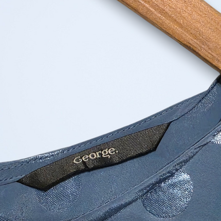 George – Size 18 – Blue Long-sleeved Blouse – Button Back – Polka Dot