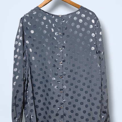 George – Size 18 – Blue Long-sleeved Blouse – Button Back – Polka Dot