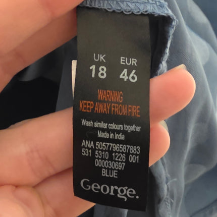 George – Size 18 – Blue Long-sleeved Blouse – Button Back – Polka Dot