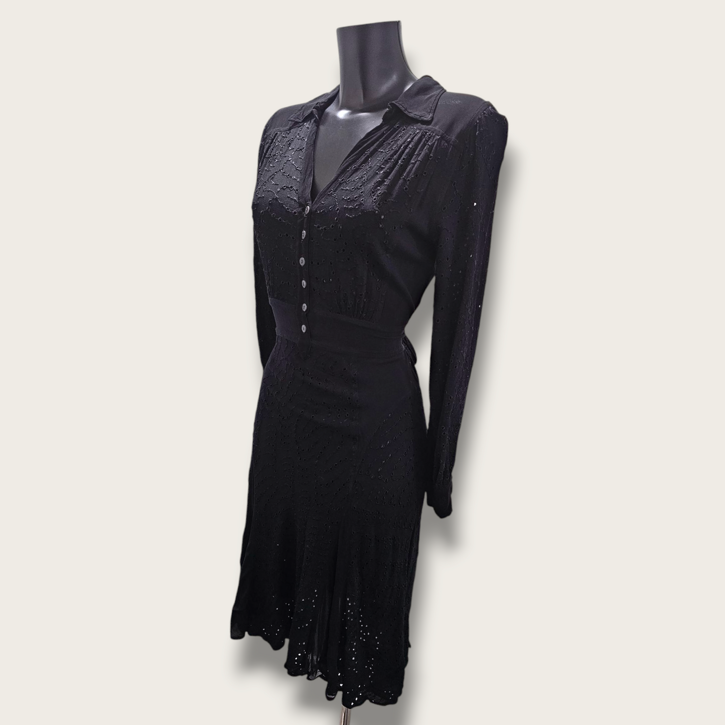 Black Crochet Detailed Button-down Dress Ghost Size Small