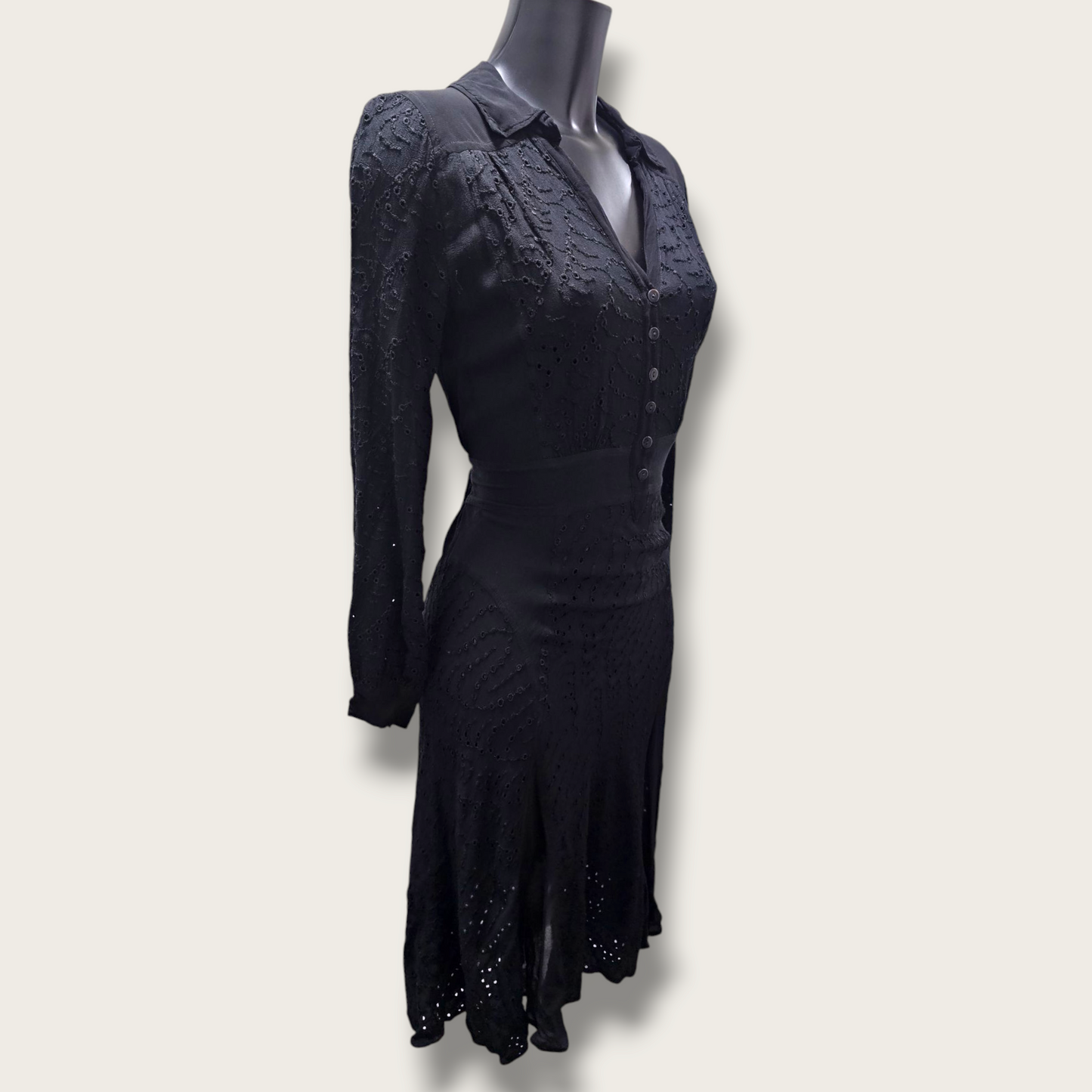 Black Crochet Detailed Button-down Dress Ghost Size Small