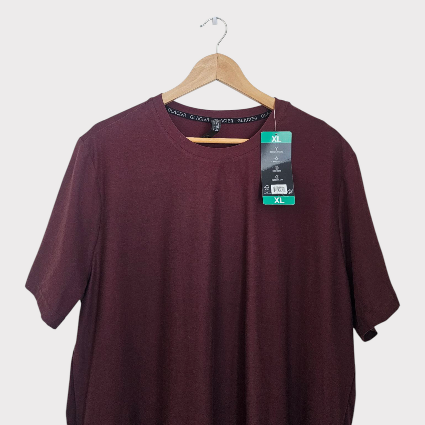 Glacier Men's Burgundy Sports T-Shirt – Size XL – New with Tags