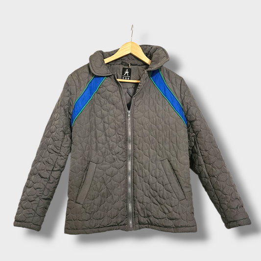 Atmosphere Grey Quilted Coat – Size 12, Blue/Green Detail, Zip-Up with Pockets