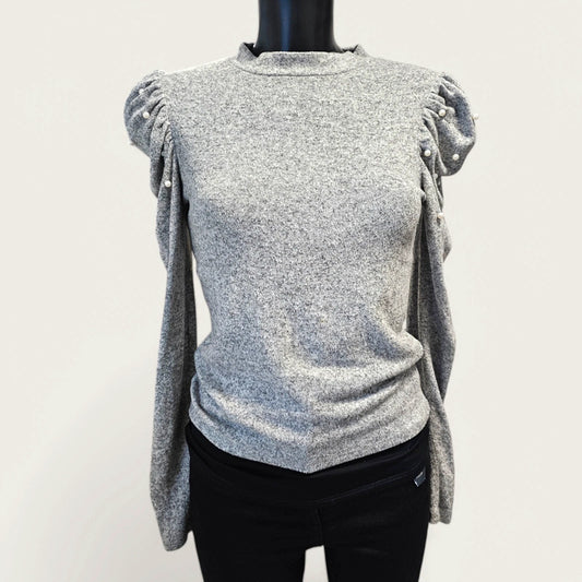 Grey Knitted Jumper Long-sleeved Size Small