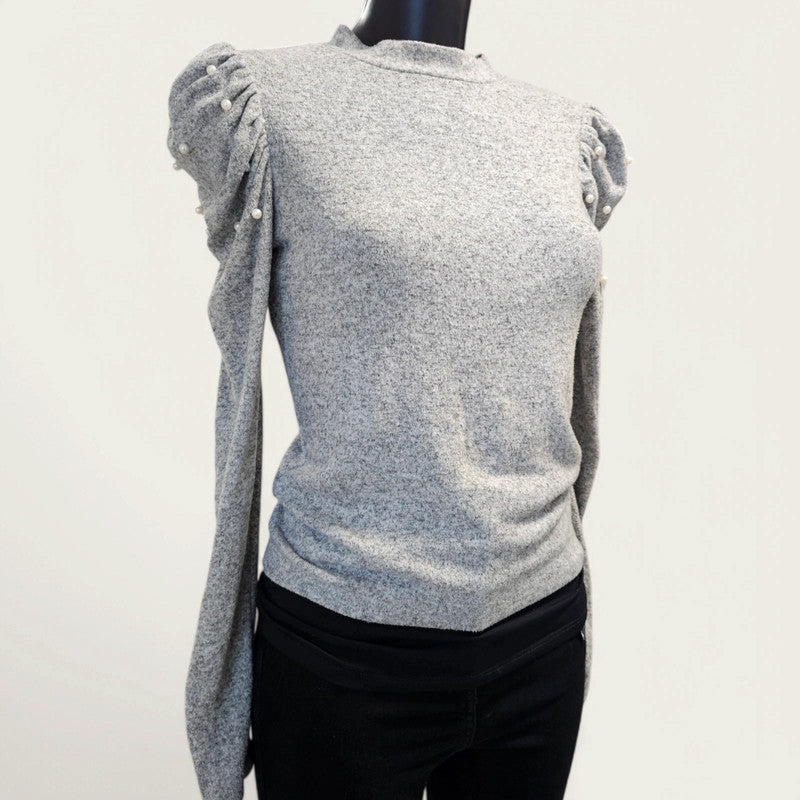 Grey Knitted Jumper Long-sleeved Size Small