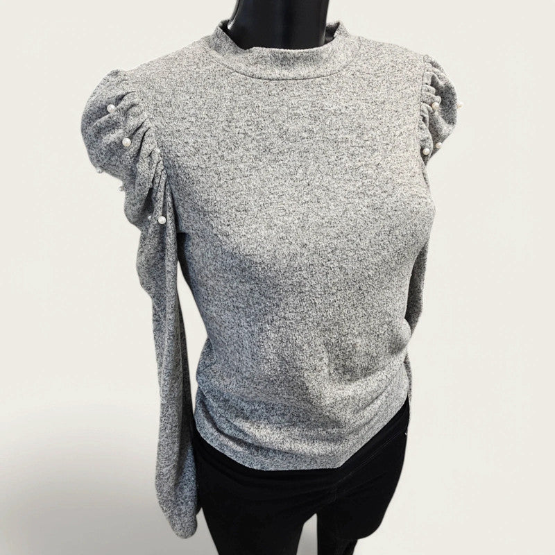 Grey Knitted Jumper Long-sleeved Size Small