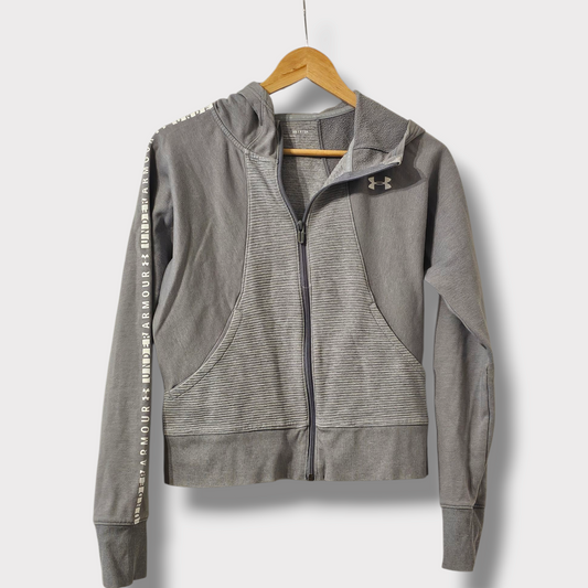 Under Armour Grey Zip-Up Hoodie – Size Small – Boxy Fit