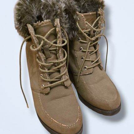 H&M Beige Fur-trim Lace Wedges Size UK 5