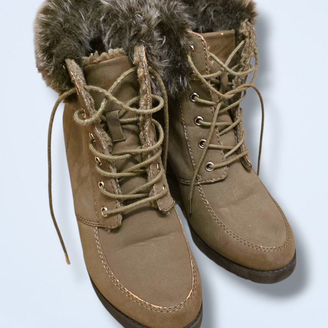 H&M Beige Fur-trim Lace Wedges Size UK 5