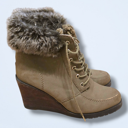 H&M Beige Fur-trim Lace Wedges Size UK 5