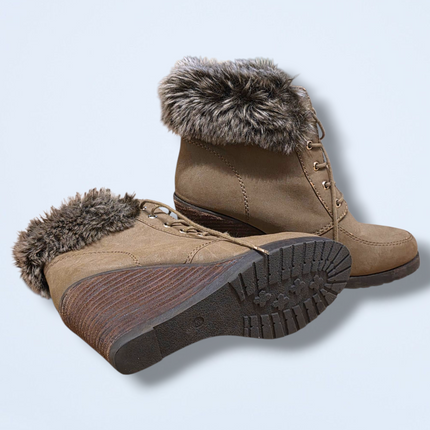 H&M Beige Fur-trim Lace Wedges Size UK 5