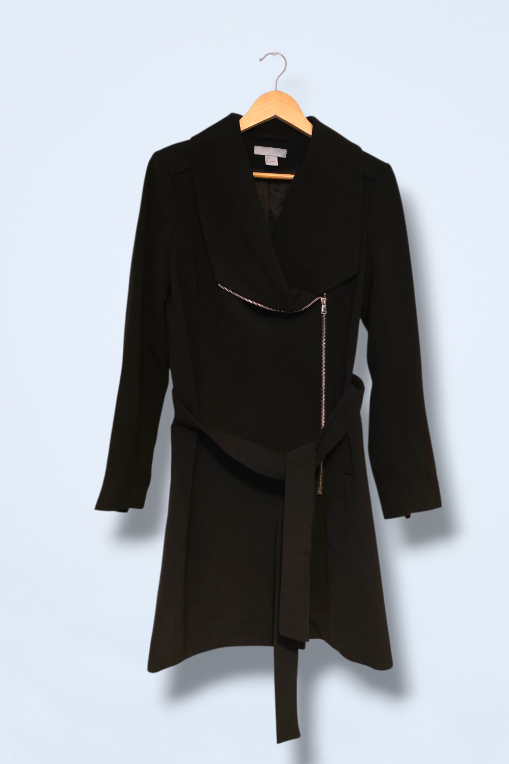 H&M Black Smart Casual Asymmetrical Zipped Coat Size 8