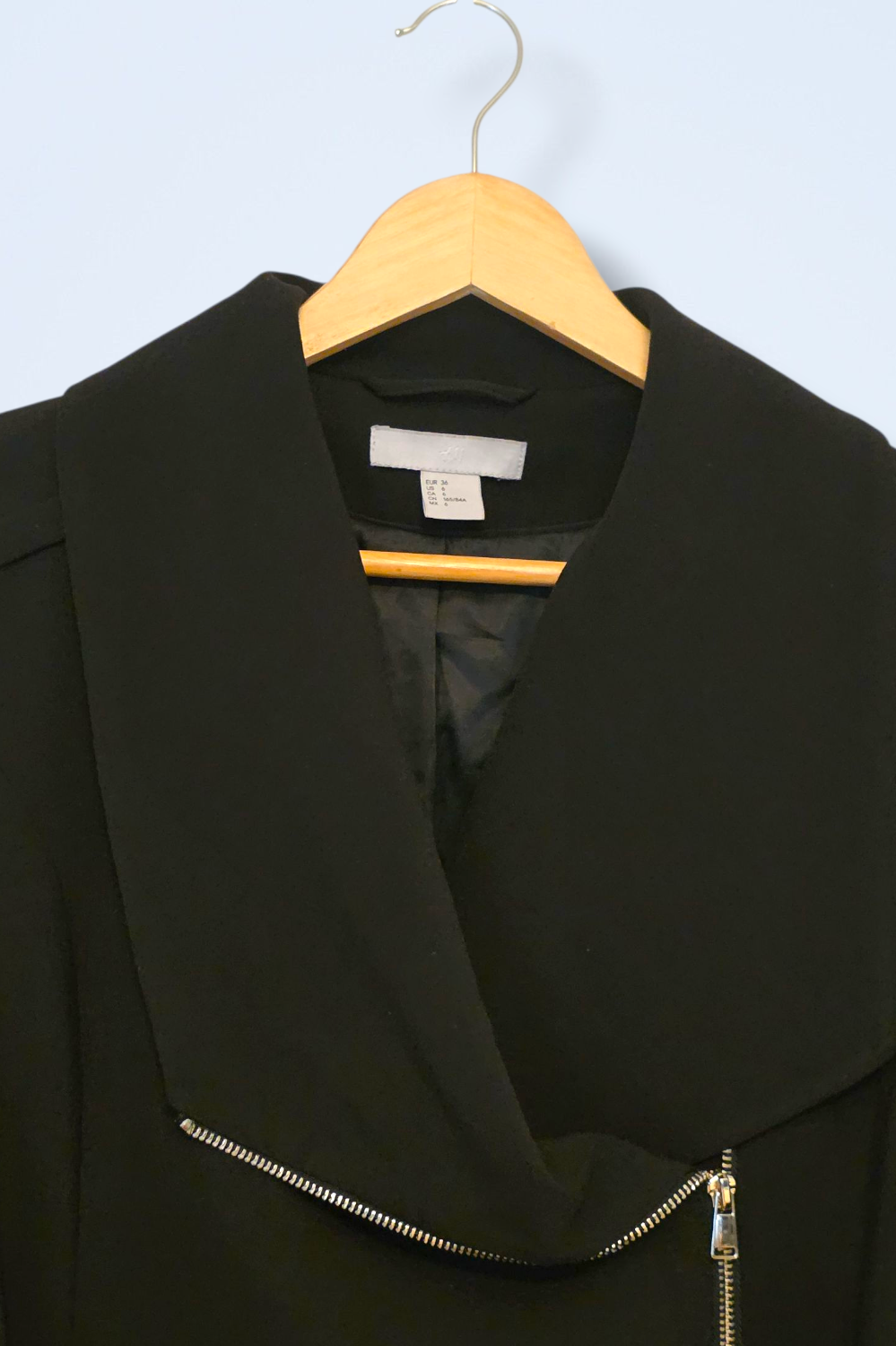 H&M Black Smart Casual Asymmetrical Zipped Coat Size 8