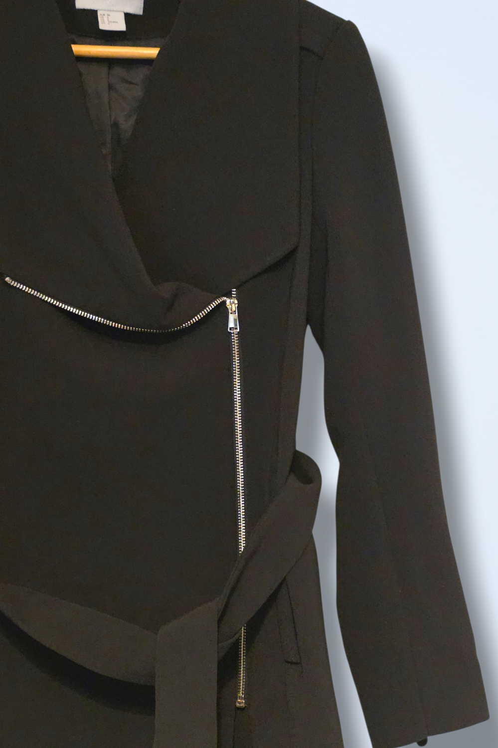 H&M Black Smart Casual Asymmetrical Zipped Coat Size 8