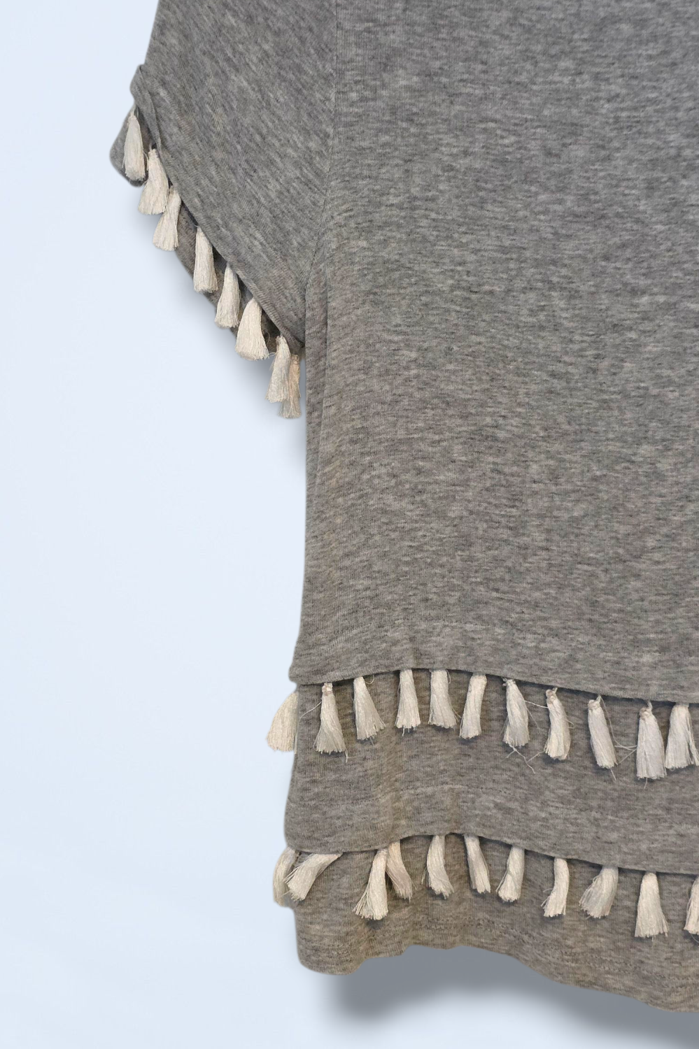 H&M Grey & White Tassel Detailed Casual T-Shirt Size Small