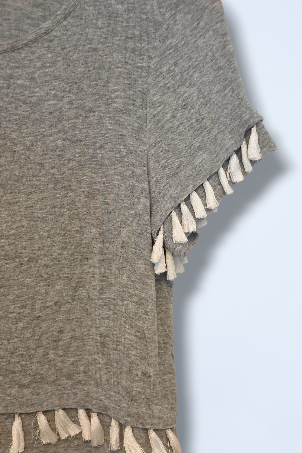 H&M Grey & White Tassel Detailed Casual T-Shirt Size Small