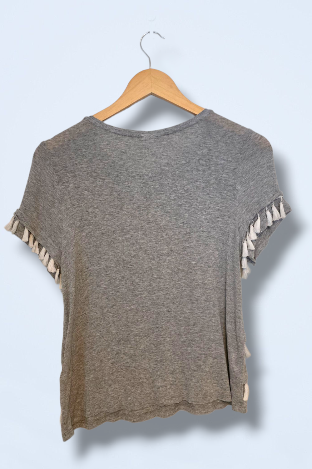 H&M Grey & White Tassel Detailed Casual T-Shirt Size Small
