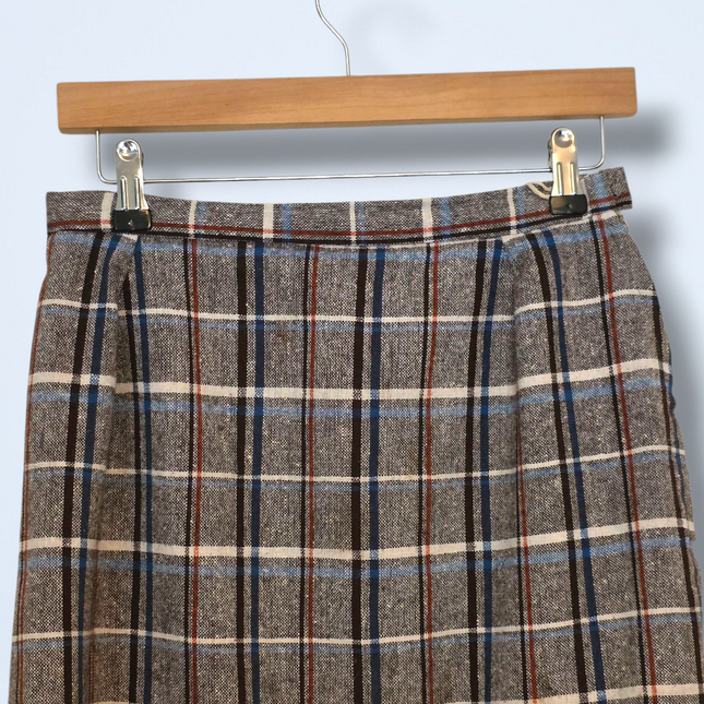 Handmade Plaid Vintage Lined Skirt Button & Zip Waist 28 in