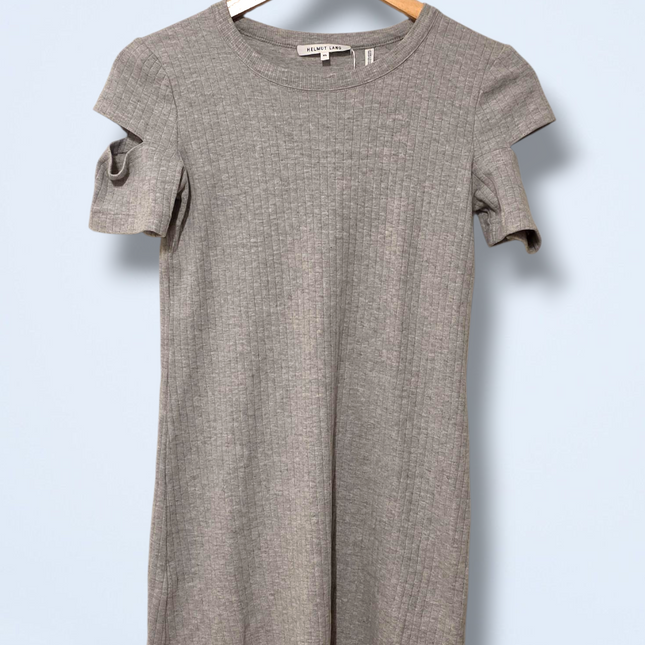 Grey Ribbed Helmut Lang Slash Sleeve Dress New Size XS