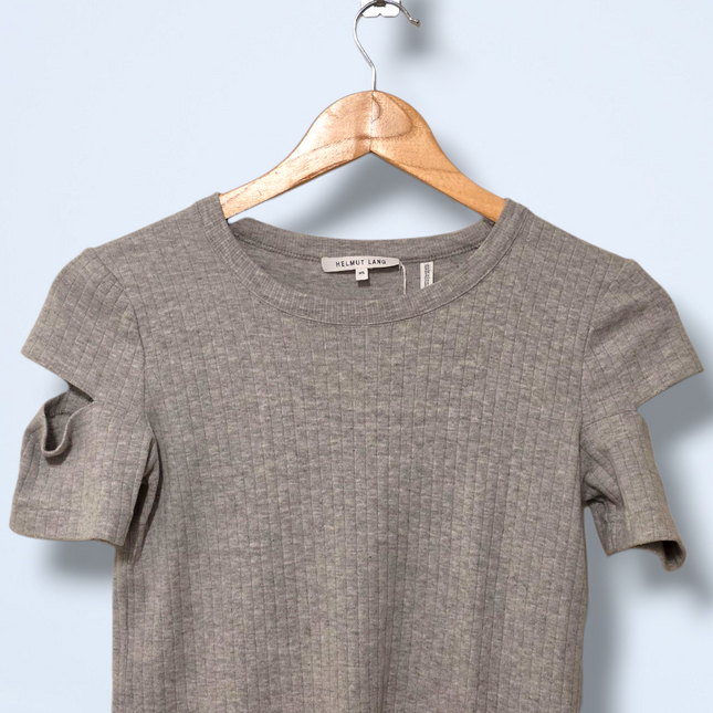 Grey Ribbed Helmut Lang Slash Sleeve Dress New Size XS
